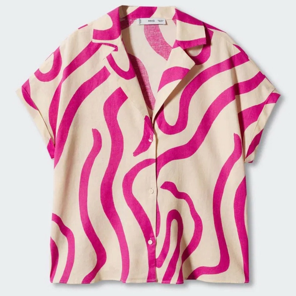 MANGO Limon Swirl Print Linen Blend Shirt Size 4 / Size Small